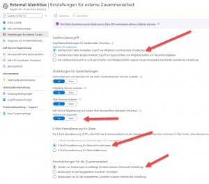 Azure AD: externe Identitäten und Einstellungen für externe Zusammenarbeit