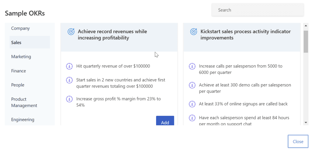 Use Sample OKR as an inspiration