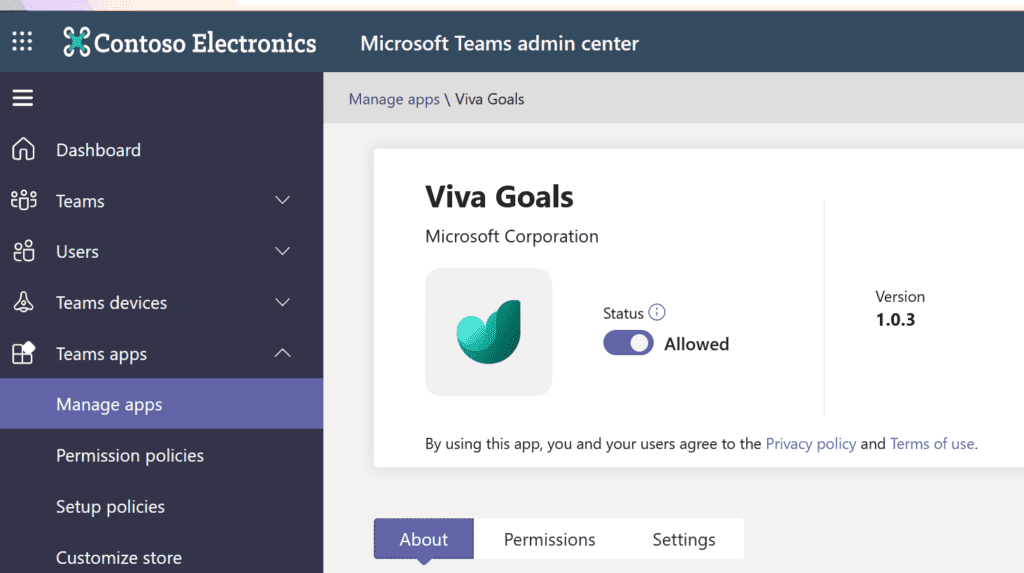 allow Microsoft Viva Goals in Microsoft Teams Admin Center