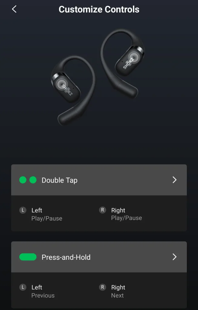 Shokz OpenFit Mobile App Customize Contols