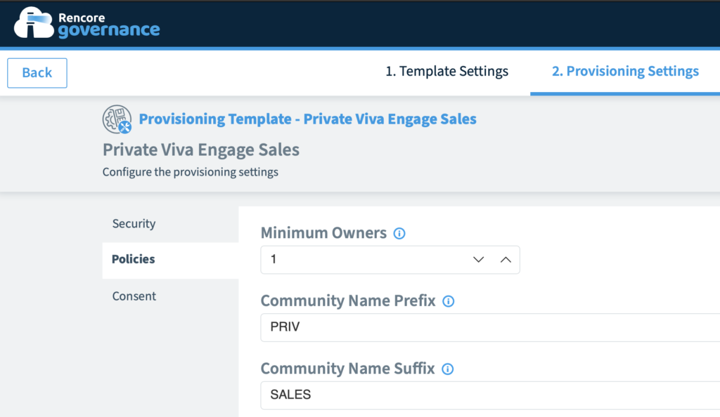 Provisioning Template Private Viva Engage Sales Policies