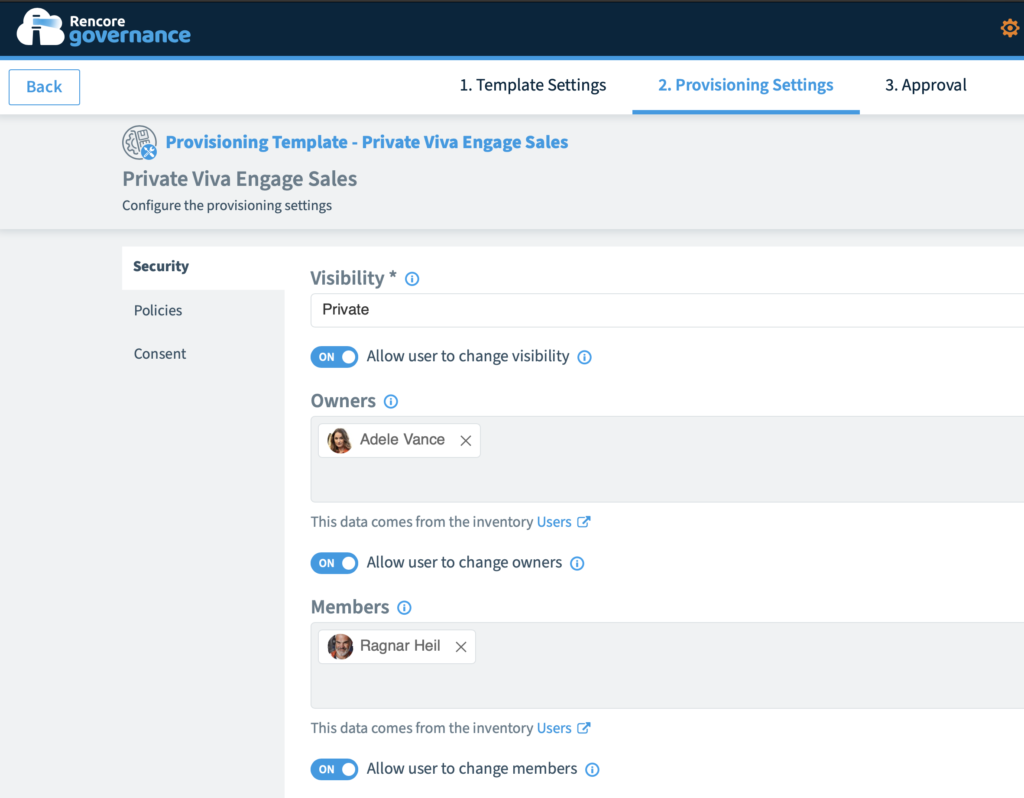 Provisioning Template Private Viva Engage Sales Security